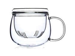 Bol de vidrio de borosilicato con infusor de 355 ml, resistente al calor, para té y café.