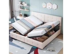 Cama Contenedor Acolchada 180x200cm En Terciopelo - Convertible En 2 Camas Individuales - Beige