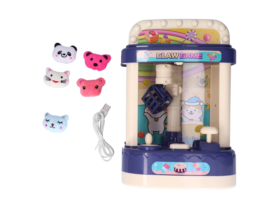 Pequeña máquina de garras ATS para niños con luz y música, juguete de garra para muñecas y dulces, azul