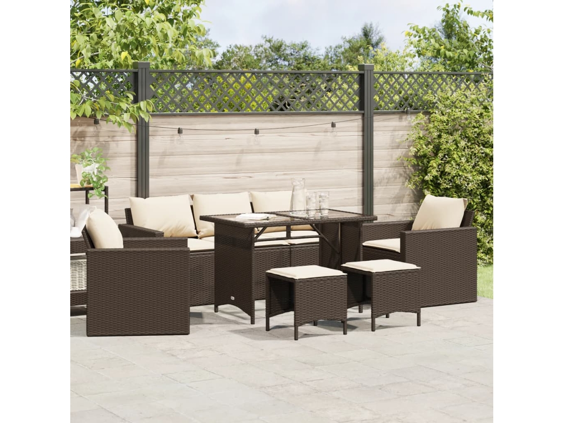 Conjunto de sofá de jardín de 6 piezas con cojines de mimbre marrón de DKD Home Decor