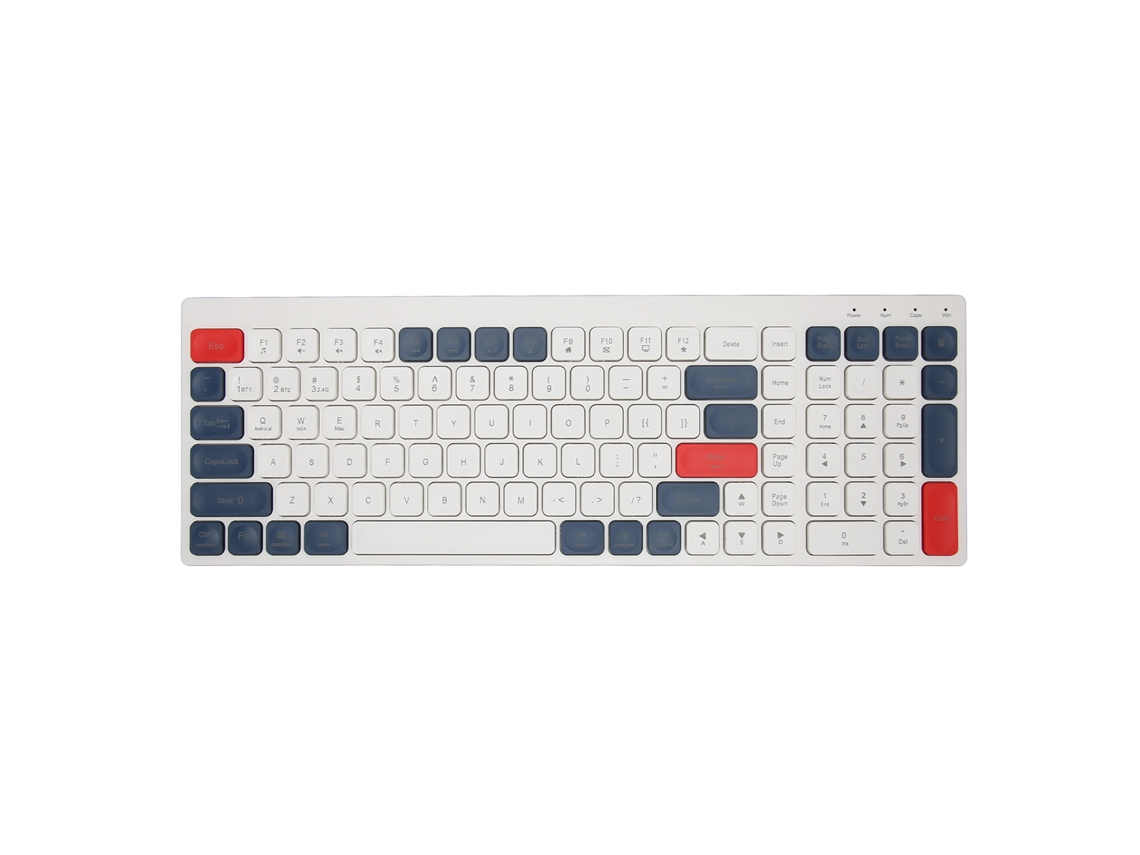 Combo Teclado E Mouse Sem Fio 2.4g Bt5.0 Teclas Redondas Ergonômico Type C Carregamento Branco Azul