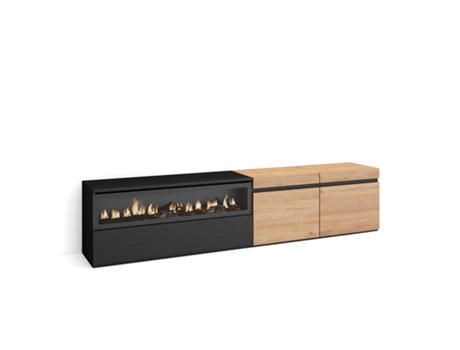 Mueble TV Televisión 200x45x35cm Para TV hasta 80 Chimenea eléctrica Roble y negro