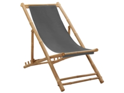 Tumbona Chaise Longue de Bambú y Lona Gris Oscuro