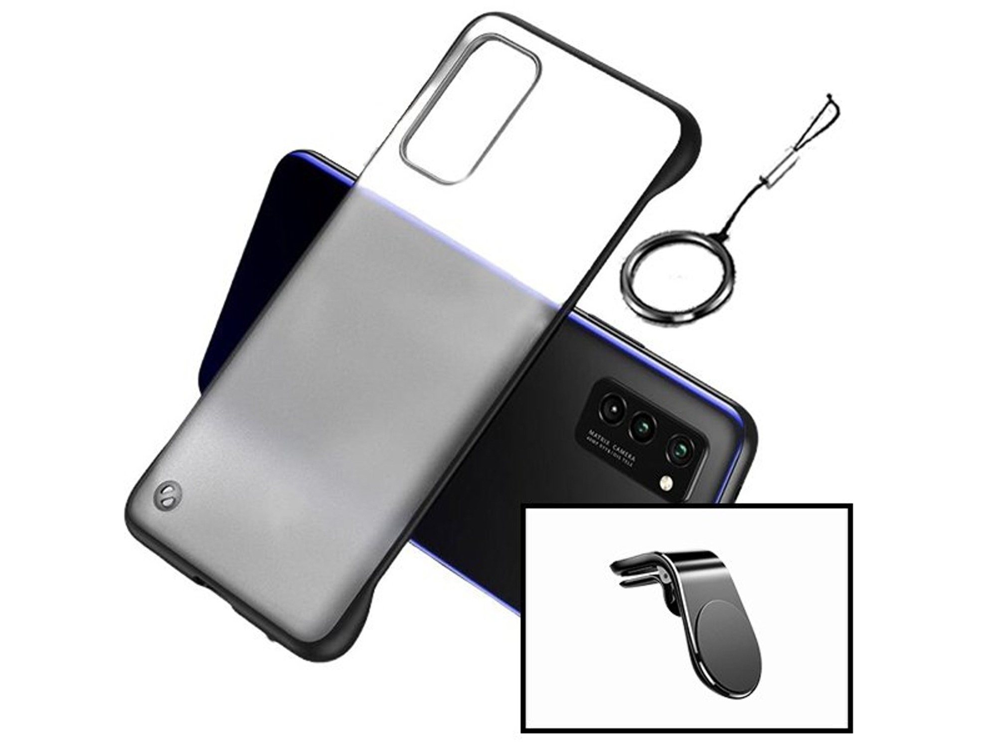 Kit Funda y Soporte Magnético Coche iPhone 11 Pro Max Invisible Bumper Negro
