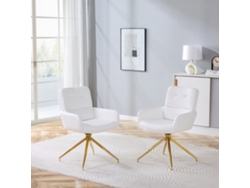 Par De Sillones Giratorios Europeos, De Piel Sintética Blanca Con Patas Doradas.