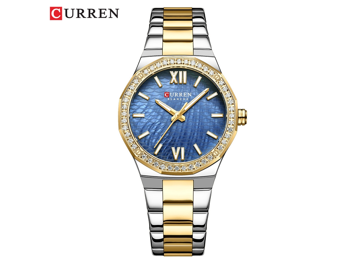 Relógio Feminino Pequeno Com Mostrador Azul, Algarismos Romanos E Strass - Relógio Feminino Simples