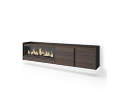 Mueble Tv, Televisión, 212x35x50cm, Para Tv Hasta 80", Chimenea Eléctrica Xxl, Colgado, Suspendido, Led, Roble Oscuro Y Negro