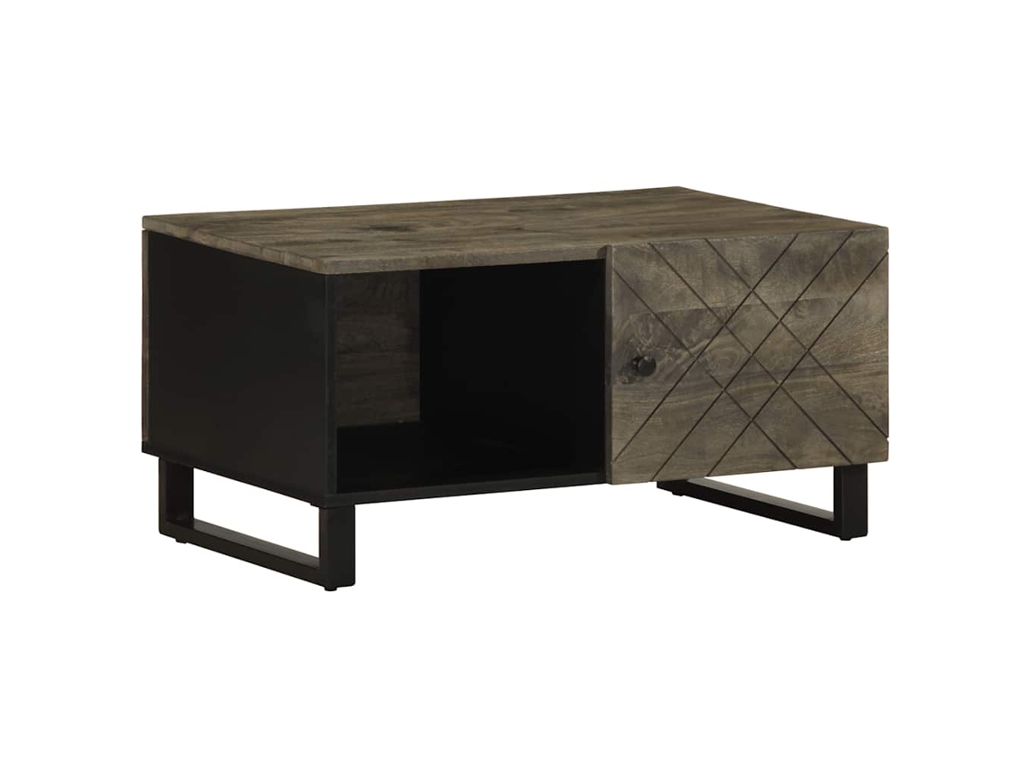 Mesa De Centro Madera Maciza De Mango Negra 80x50x40 Cm