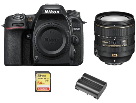 Kit Cámara Réflex NIKON D7500 + AF-S DX 16-80MM F2.8-4E ED VR + Tarjeta SD de 64GB + bateria EN-EL15A