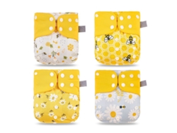 4 pañales de tela lavables, reutilizables, transpirables y ajustables para bebés de 3 a 15 kg.