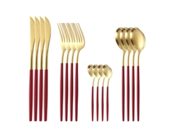 Conjunto de Talheres de Aço Inoxidável 16 Peças para Restaurante Familiar-Vermelho 