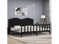 Estructura De Cama Con Cabecero Madera Maciza Negro 200x200 Cm