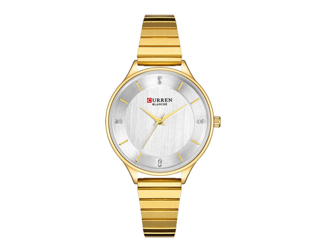 Elegante reloj de mujer con brazalete de acero inoxidable, resistente al agua, MDUG (oro).