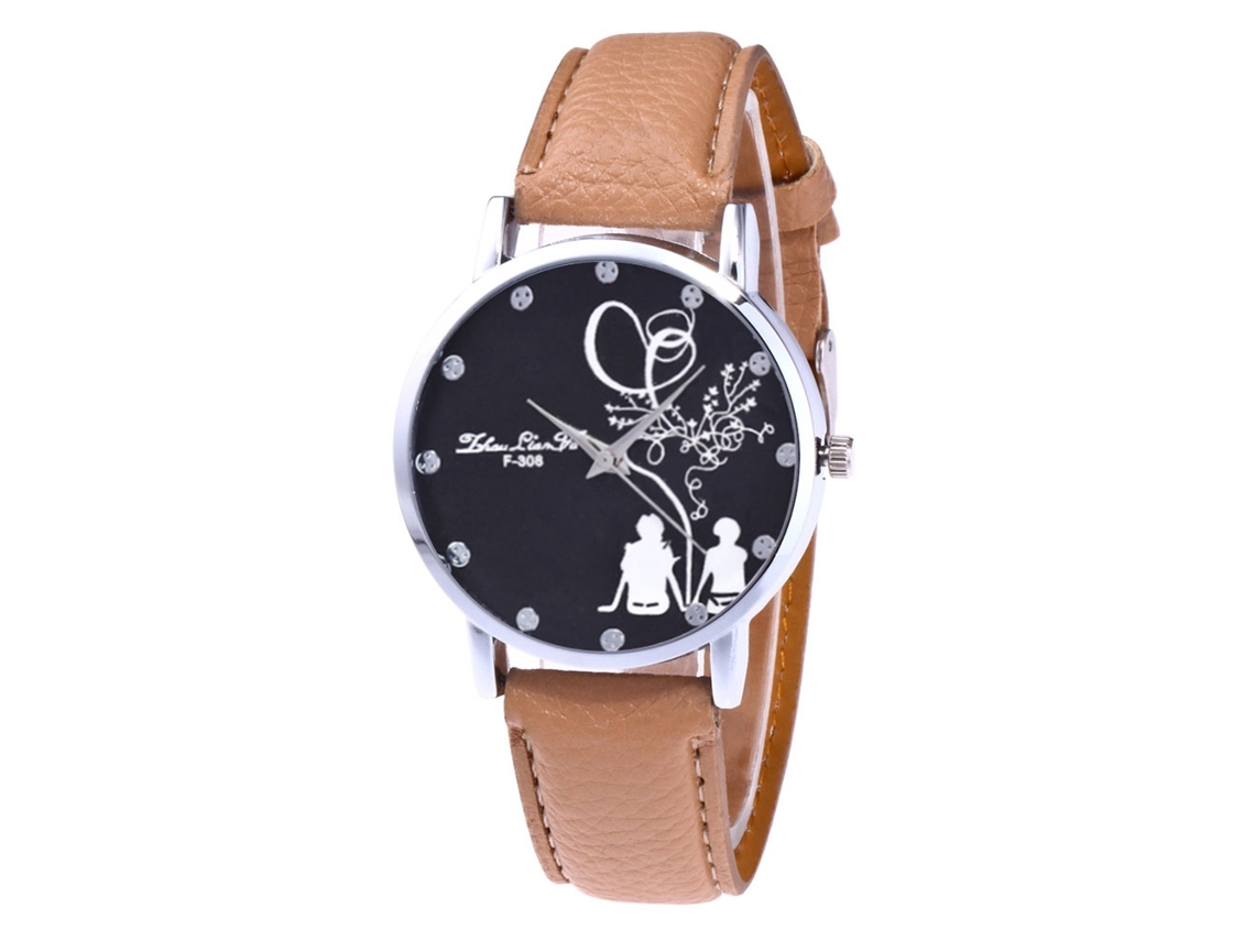 Reloj De Pulsera Analógico De Cuarzo Con Correa De Cuero Para Mujer Y Hombre Beige