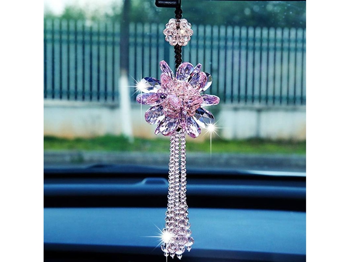 2026-colgante De Espejo Retrovisor De Cristal K9 Rosa Decoración De Coche Moda