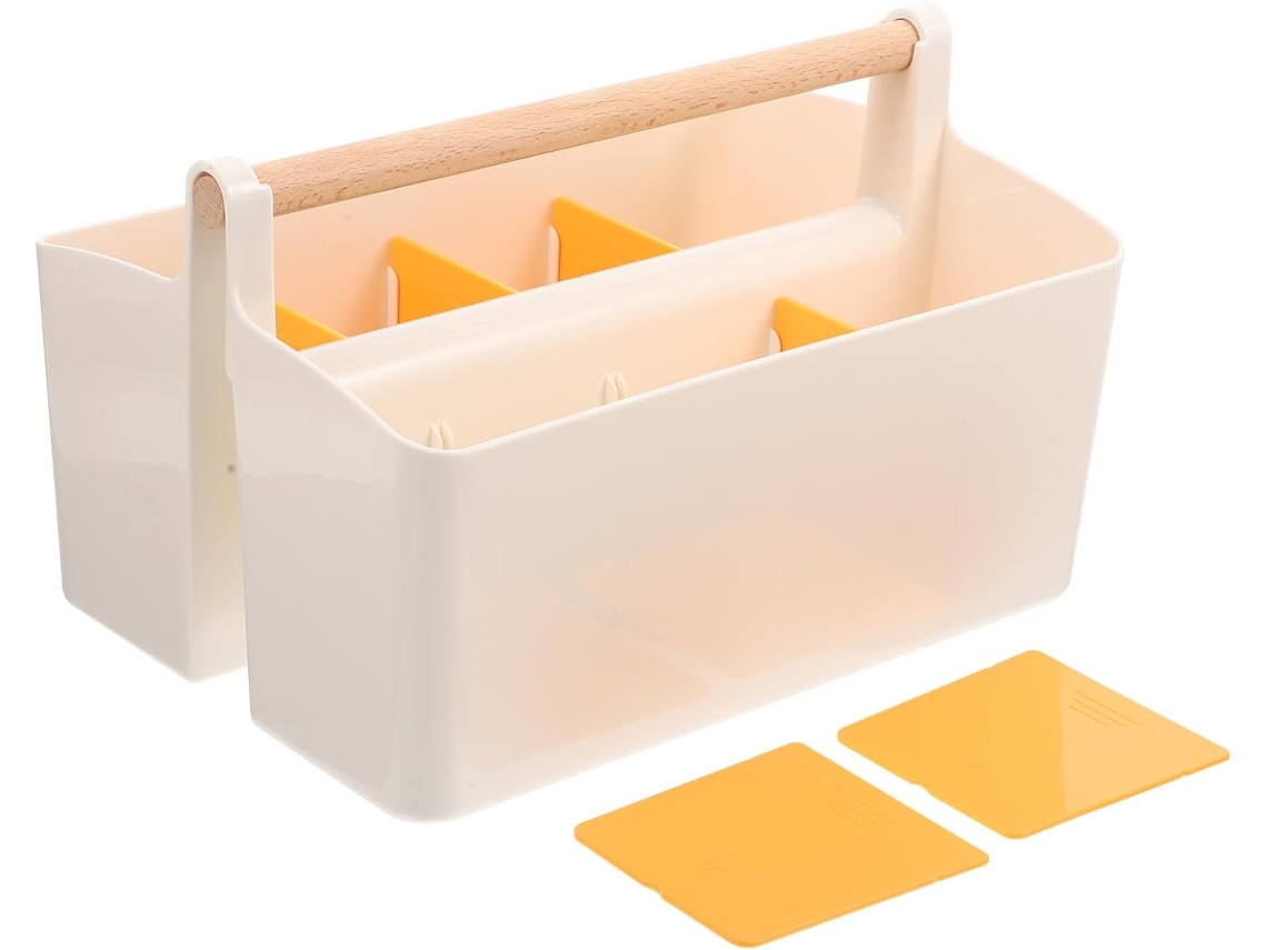 Elegante Organizador De Maquillaje Con Cesta Tejida, Compartimentos De Fácil Acceso Para Escritorio.