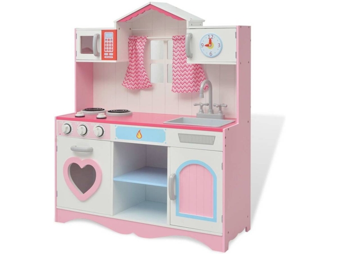 vidaXL Cocinita de juguete de madera rosa y blanca 82x30x100 cm
