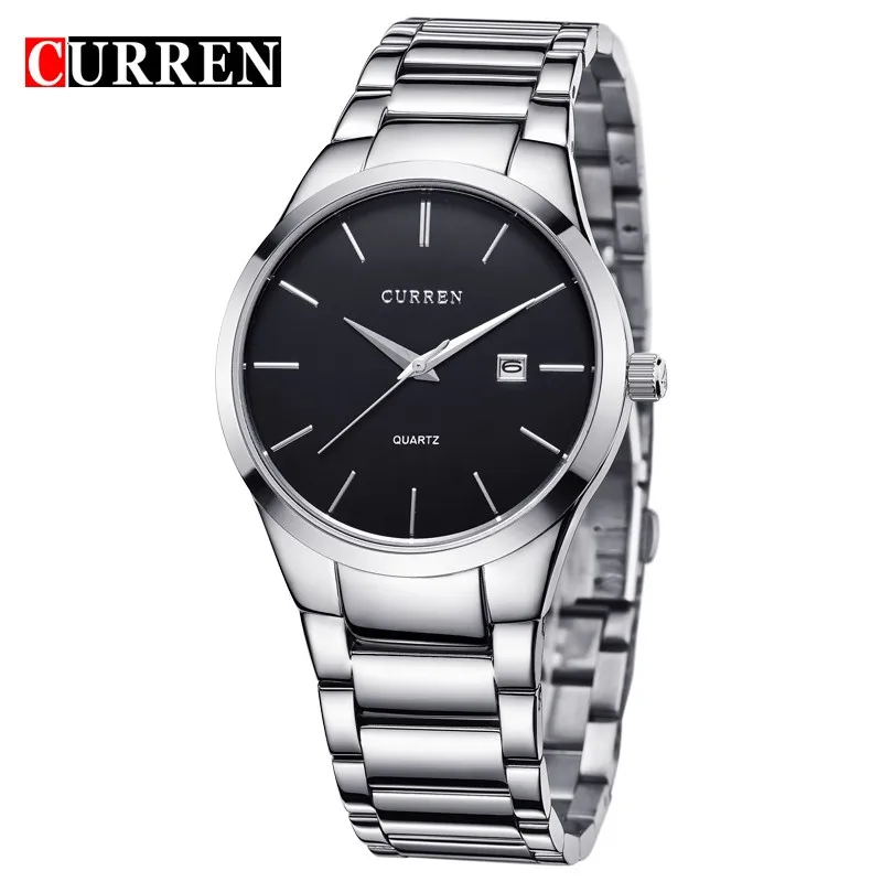Reloj De Pulsera De Cuarzo Para Hombre, De Acero Inoxidable, Analógico, Con Fecha Y Esfera Negra (plata Y Negro)
