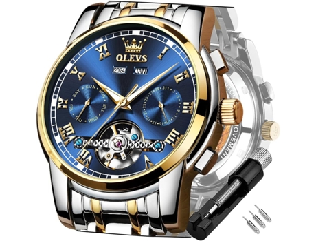VEANXIN Reloj luminoso impermeable de acero inoxidable mecánico automático Tourbillon para hombre(blanco)