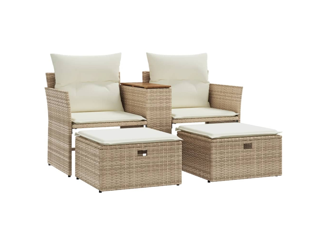 Maison Exclusive - Sofá de jardín de 2 plazas con toldo y bancos de mimbre, patas beige