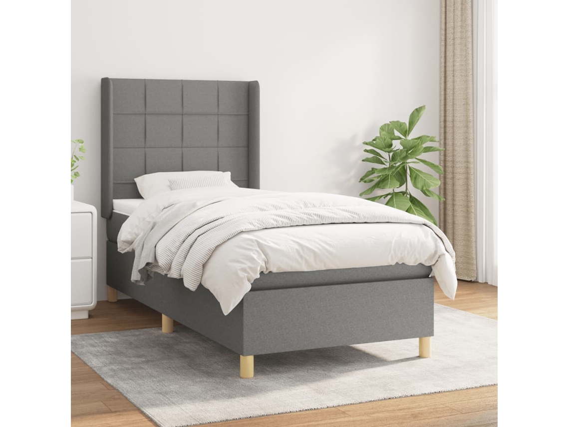 Cama Box Spring Con Colchón Tela Gris Oscuro 90x190 Cm