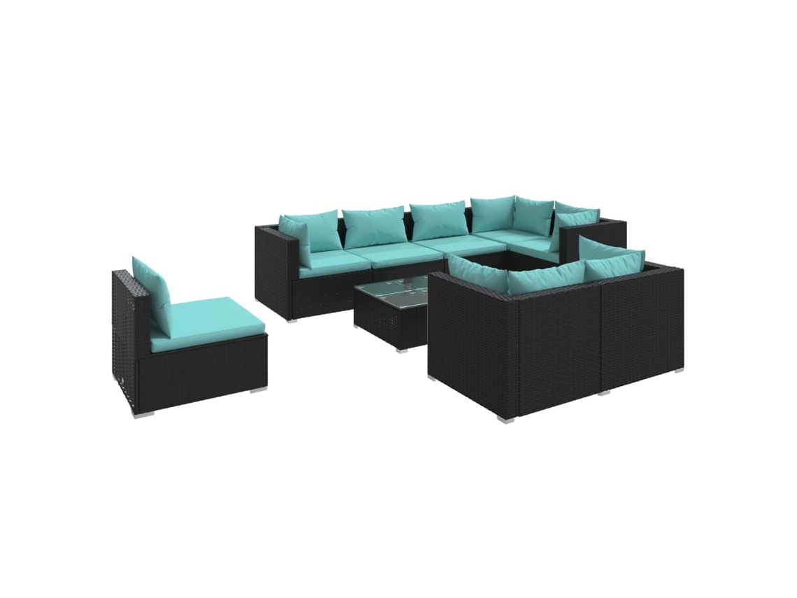 Maison Exclusive - Set De Muebles De Jardín 9 Pzas Y Cojines Ratán Sintético Negro
