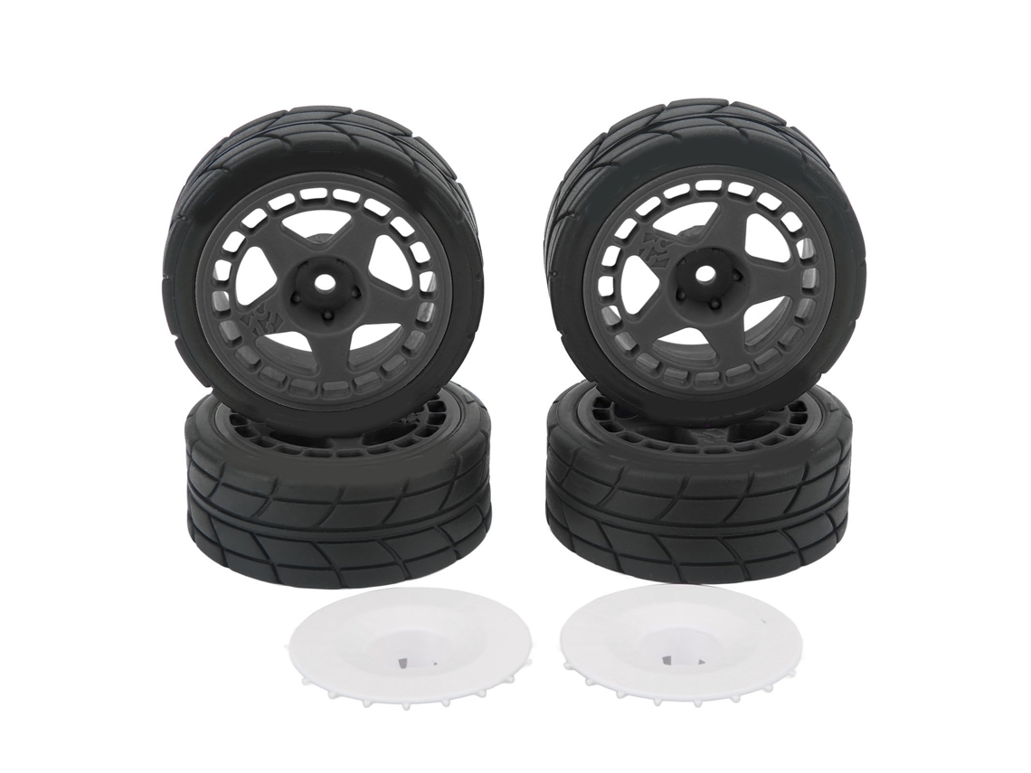 4 Neumáticos Rc A Escala 1/10 Con Aleta De Cubo De Goma Y Plástico Para Piezas De Mejora De Coches - Negro