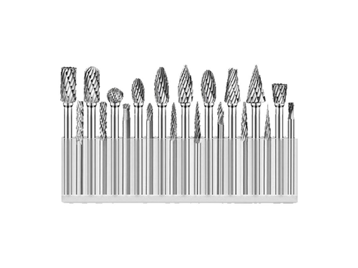 Conjunto de 20 ferramentas de metal duro para fresamento rotativo, rosqueamento e gravação, com pontas de desbaste.