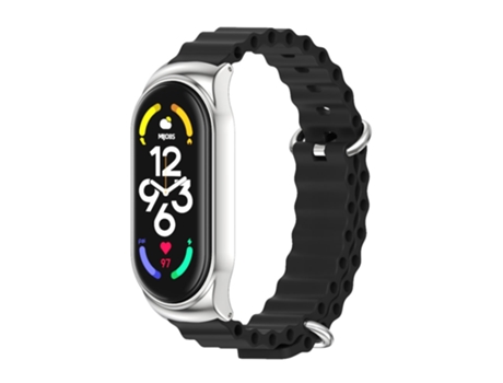 Correa de reloj inteligente para Xiaomi Mi Band 7/7 NFC MIJOBS CS Correa de reloj transpirable de silicona marina (negro plateado)