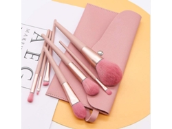 Set De Brochas De Maquillaje Profesionales Con Mangos De Madera Y Estuche Rosa De Pu - 7 Piezas