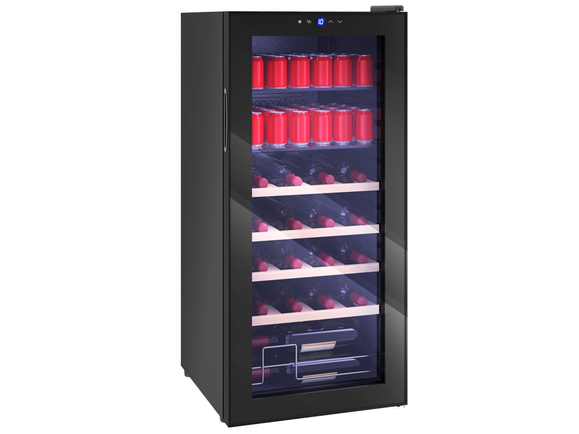 Bodega para vinos Aquaforge, 92 L, 20 botellas, 50 latas, 43 x 45 x 94 cm, negra