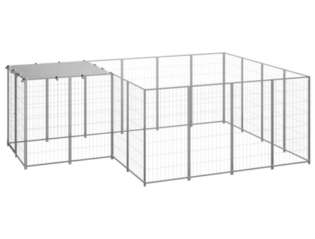 vidaXL Perrera plateada 6,05 m² acero