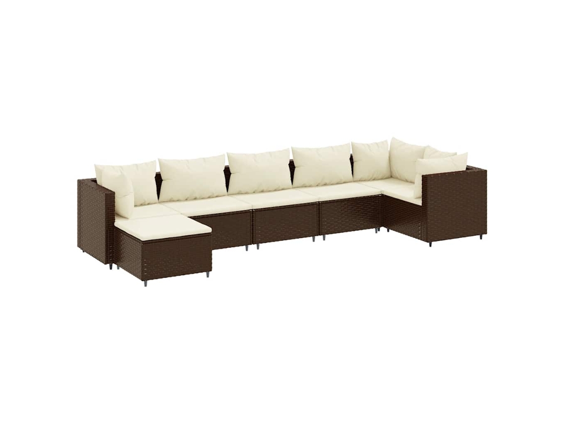 Conjunto 7 muebles de jardín VIDAXL y cojines ratán sintético marrón