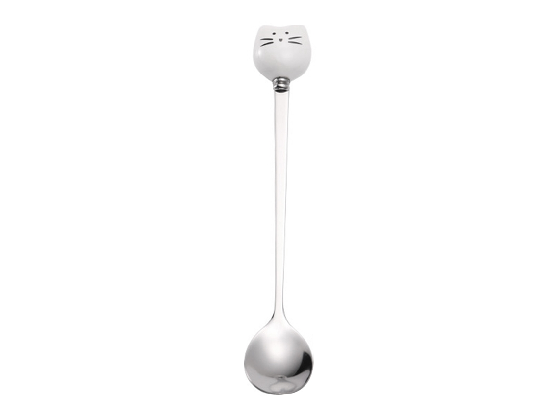 Cuchara De Acero Inoxidable Con Forma De Gato, De Cabeza Larga, Ideal Para Café, Té, Helado Y Postres.