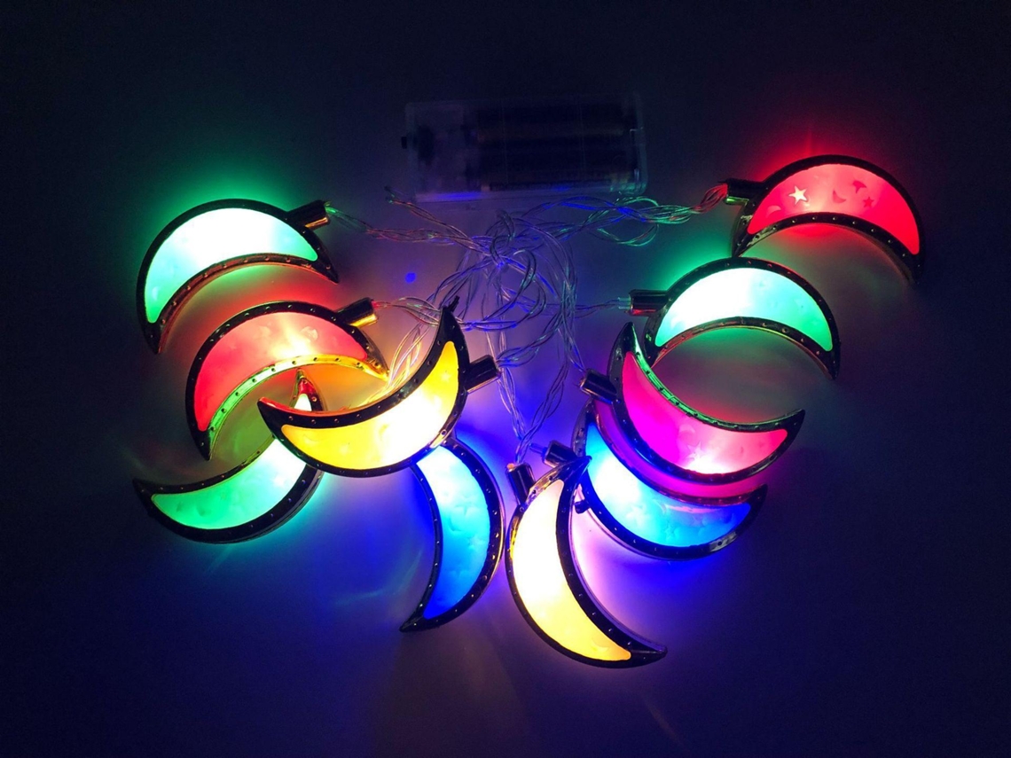 Luces LED decorativas 2026, luces de luna para Eid Mubarak durante el Ramadán, decoración duradera para celebraciones musulmanas.
