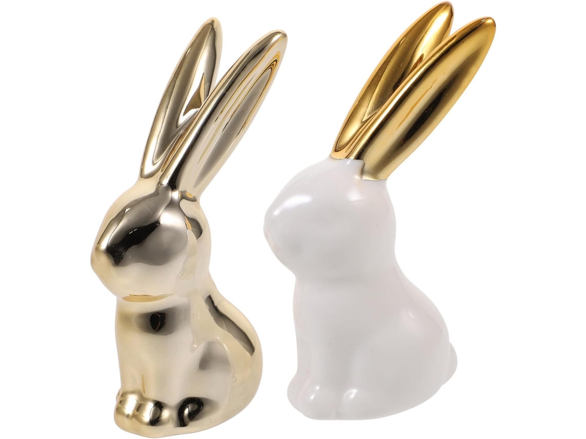 Inoomp 2 Figuritas De Conejo De Cerámica Con Base Estable, Pequeñas Y Lindas Esculturas De Jardín De Cerámica Para