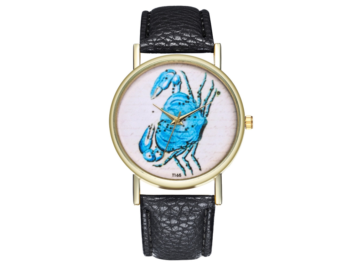 Reloj De Pulsera De Cuarzo Con Correa De Cuero Pu Crab Cartoon Simple T165-a Negro