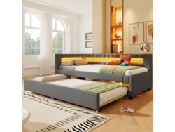 Sofá Cama De 90x200 Cm Con Control Led Usb-c, Color Gris Y Retráctil.