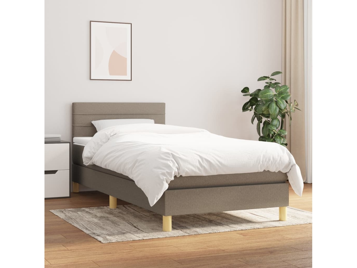 Cama Box Spring Con Colchón Tela Gris Taupe 100x200 Cm