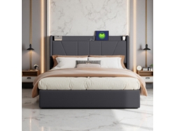 Cama De Matrimonio 160x200 Cama Tapizada Almacenamiento Neumático Cama Moderna Ergonómica Lino Gris 2usb+1type-c Cama Inteligente Espaciosa Adultos