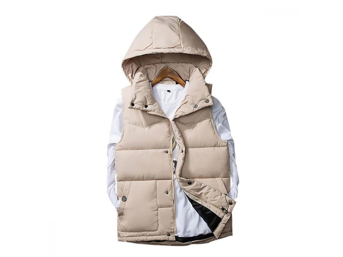 2026-chaleco Acolchado Para Hombre Con Gorra Desmontable Otoño/invierno Ajustado Sin Mangas Casual Allthemen Fdp L Beige