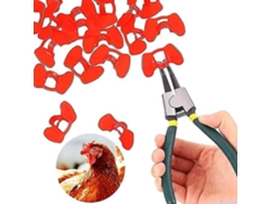 Pack 100 gafas anticanibalismo gallinas plástico rojas. Protección avicultura. Incluye clip.