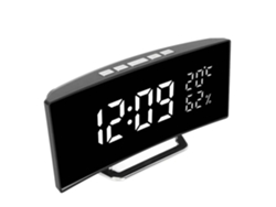 CUICH Reloj Despertador Digital Curvo Con Pantalla De Temperatura Y Humedad, Brillo Ajustable