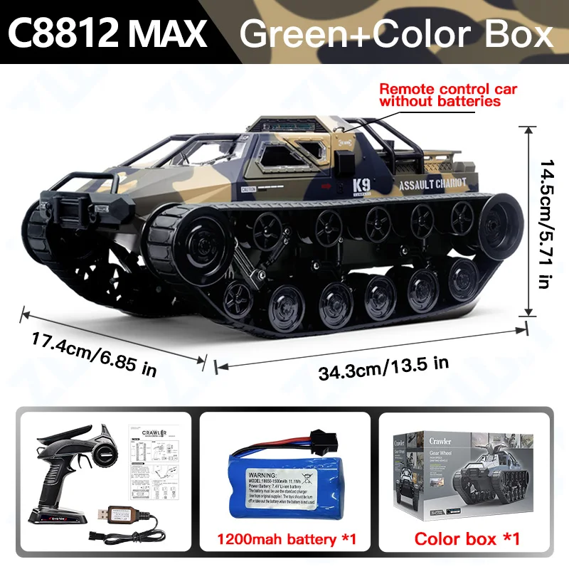 (max Green) Tanque De Orugas Teledirigido, Modelo De Simulación, Juguete Para Niños