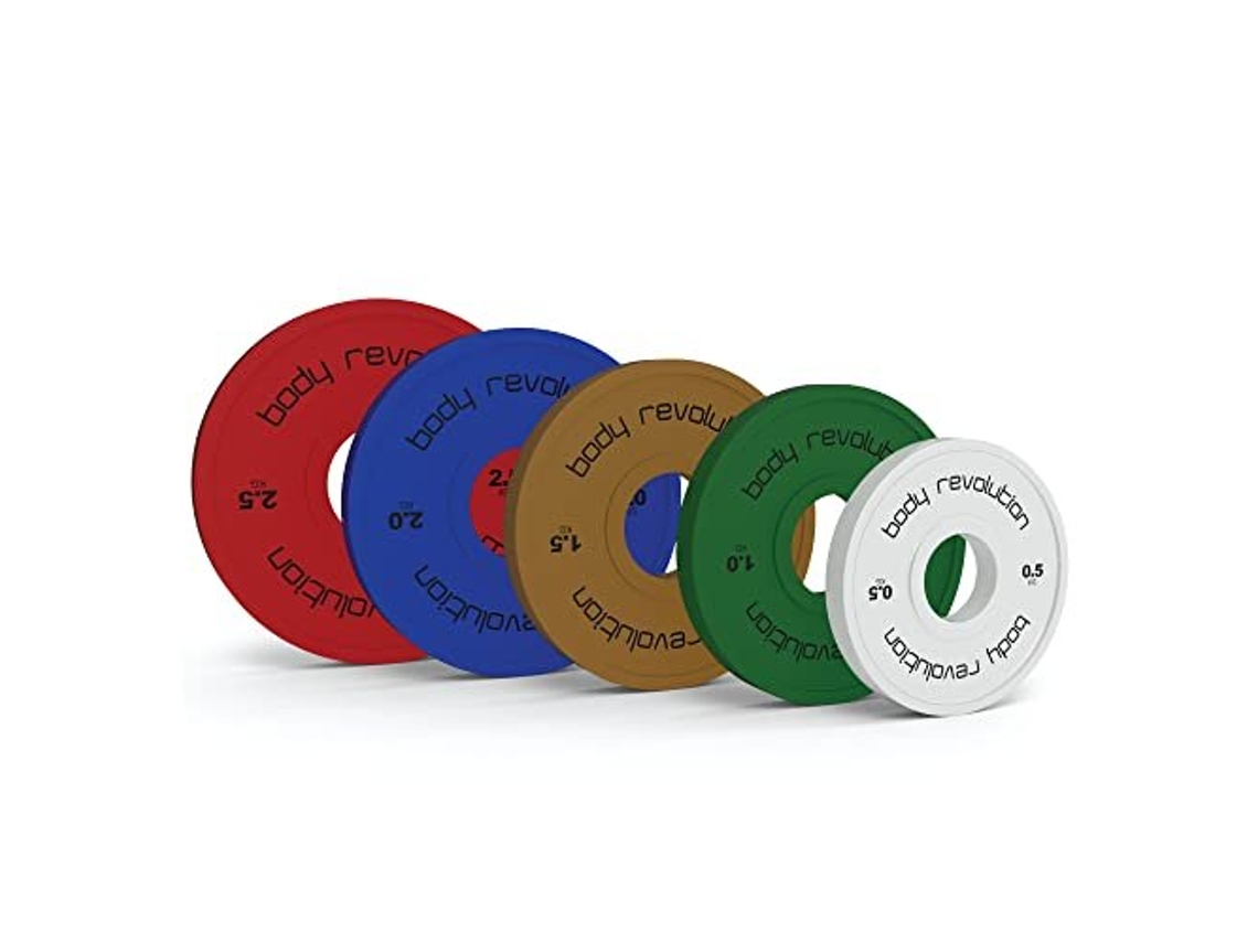 Juego completo de discos olímpicos de peso fraccional (pares de 0,5 a 2,5 kg), con revestimiento de goma. Ideal para...