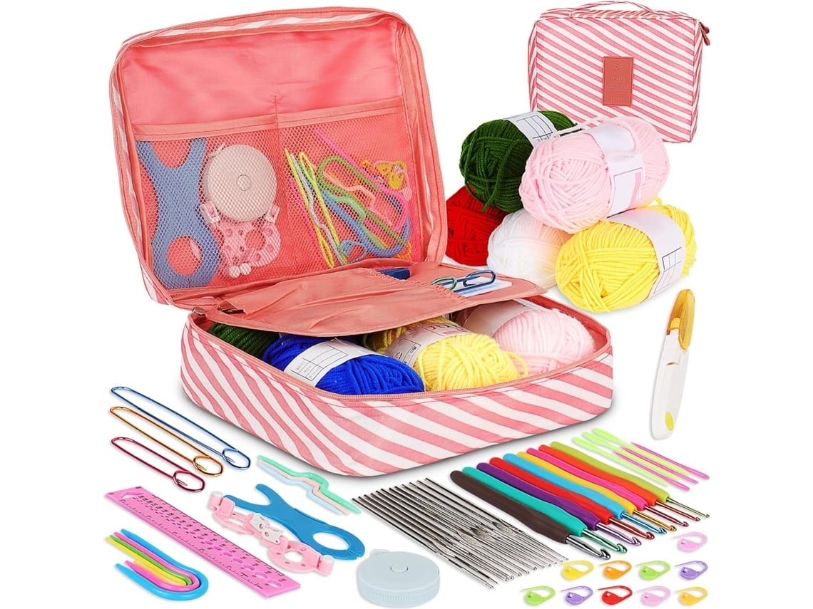 Kit De Ganchillo Conjunto De Agujas De Ganchillo Ergonómicas Con Estuche Incluye Agujas, Hilos Portátil Y Plegable, Ushion