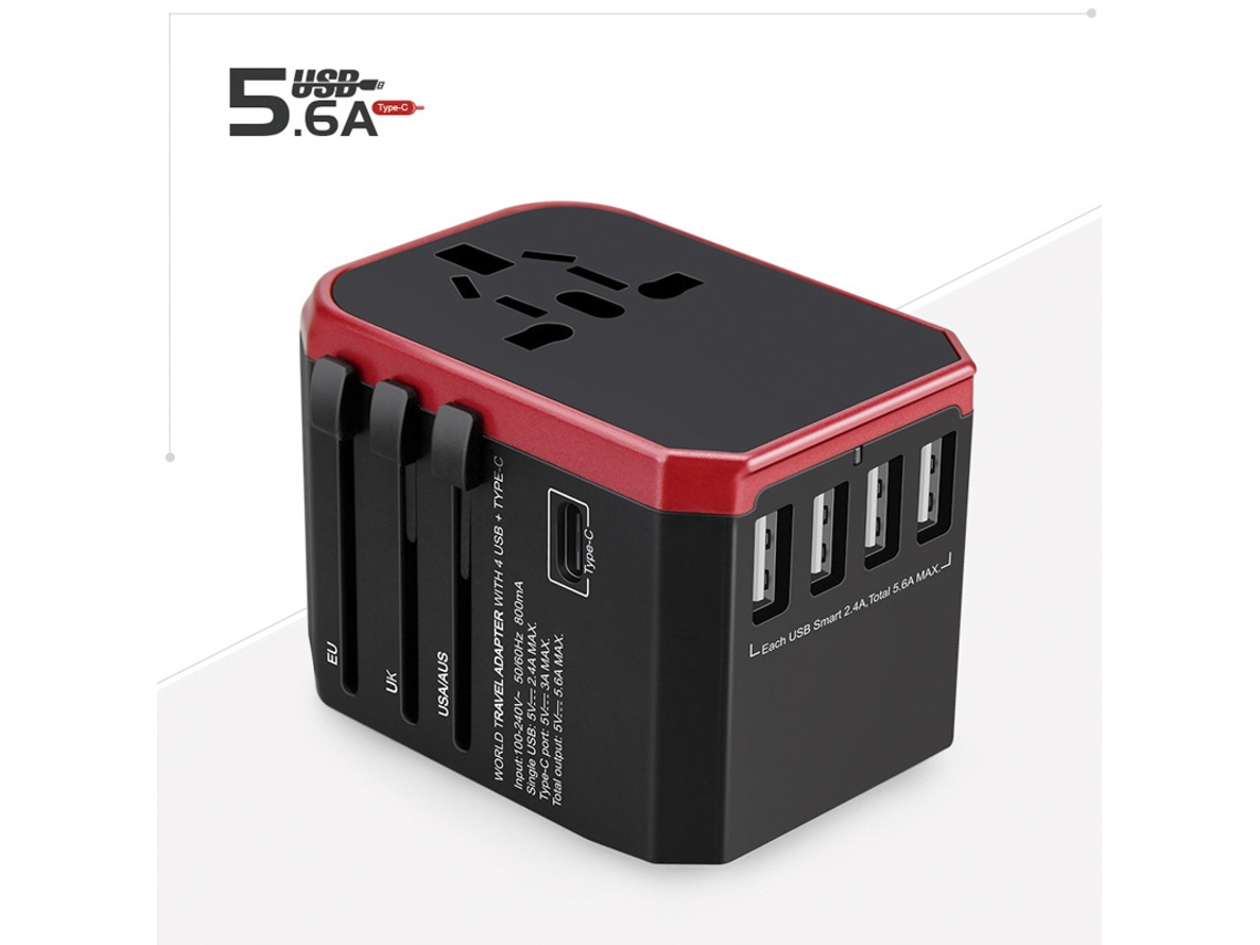 Adaptador De Tomada De Fonte De Alimentação Internacional Multifuncional Vermelho GERTIZ