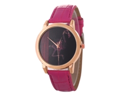 Reloj De Pulsera Redondo De Cuarzo Para Parejas, Estilo Casual De Negocios, Color Rosa Y Rojo, De Aleación.