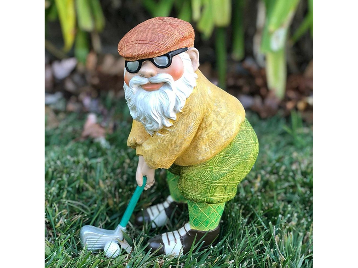 Figura de gnomo de golf para exteriores, hecha de resina, para uso en jardín.