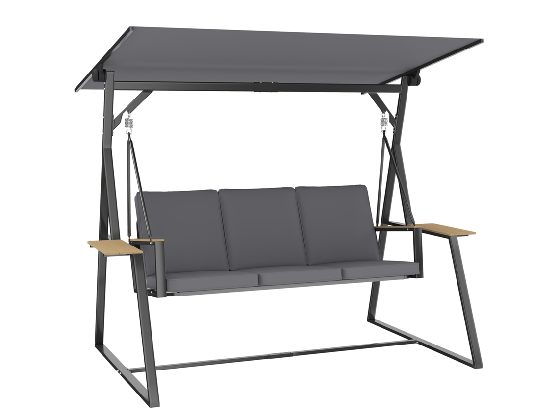 Columpio De 3 Plazas Con 2 Bandejas Y Cojines, Capacidad De 360 Kg, Metal Gris.